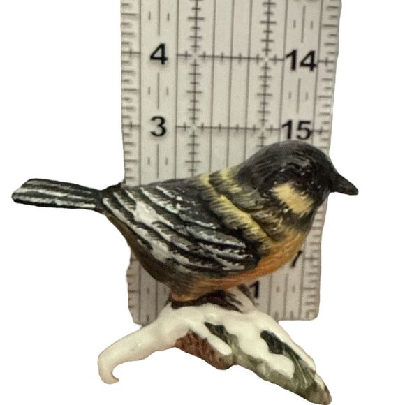 Winter Chickadee Bird Figurine on Snowy Pinecone Branch – Hand Painted 4” - Picture 3 of 7